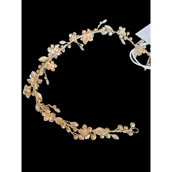 Gold Floral/Crystal Wire Hair Wreath Accessory - Picture 7 of 8